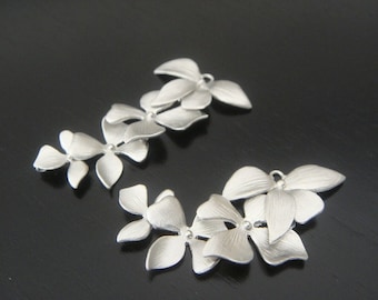 Wholesale Supplies Silver 4 Orchid Flower Star Long Connector, Earring Findings, setting, connector, pendants 2 pc D610278