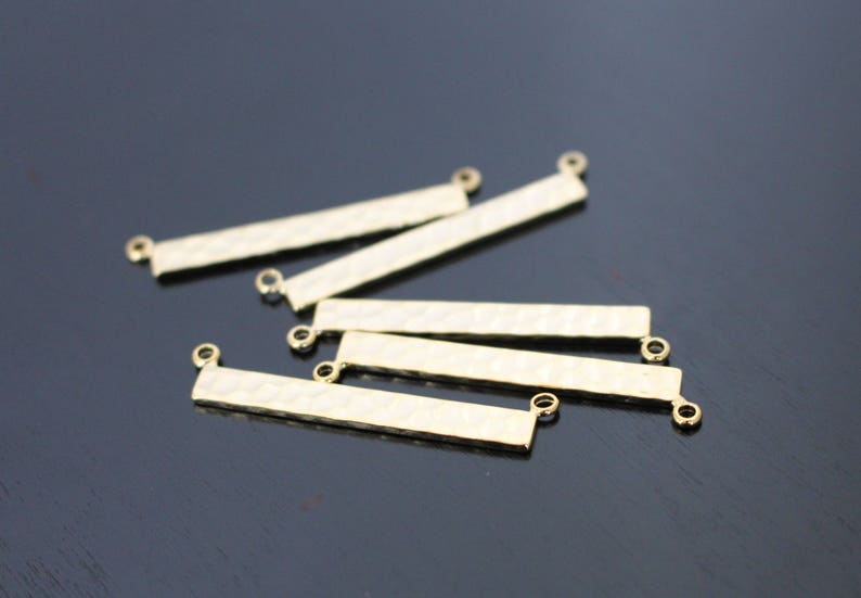 Silver Hammered Bar pendant Medium Shiny Gold Name Plate Horizontal Stamping Bar 2 pc charm KE813364 Bar Link connector