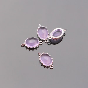 Jewelry Supplies, Silver Oval Glass Drop link connector with 2 loops, Lavender framed Glass Stone charm, 2 pc, S541S