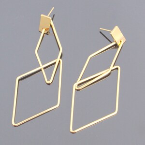 Wholesale Jewelry Findings, Gold Double Square Earring Post Findings, Big Rhombus stud earrings, connector, pendants, 2 pc, S822602