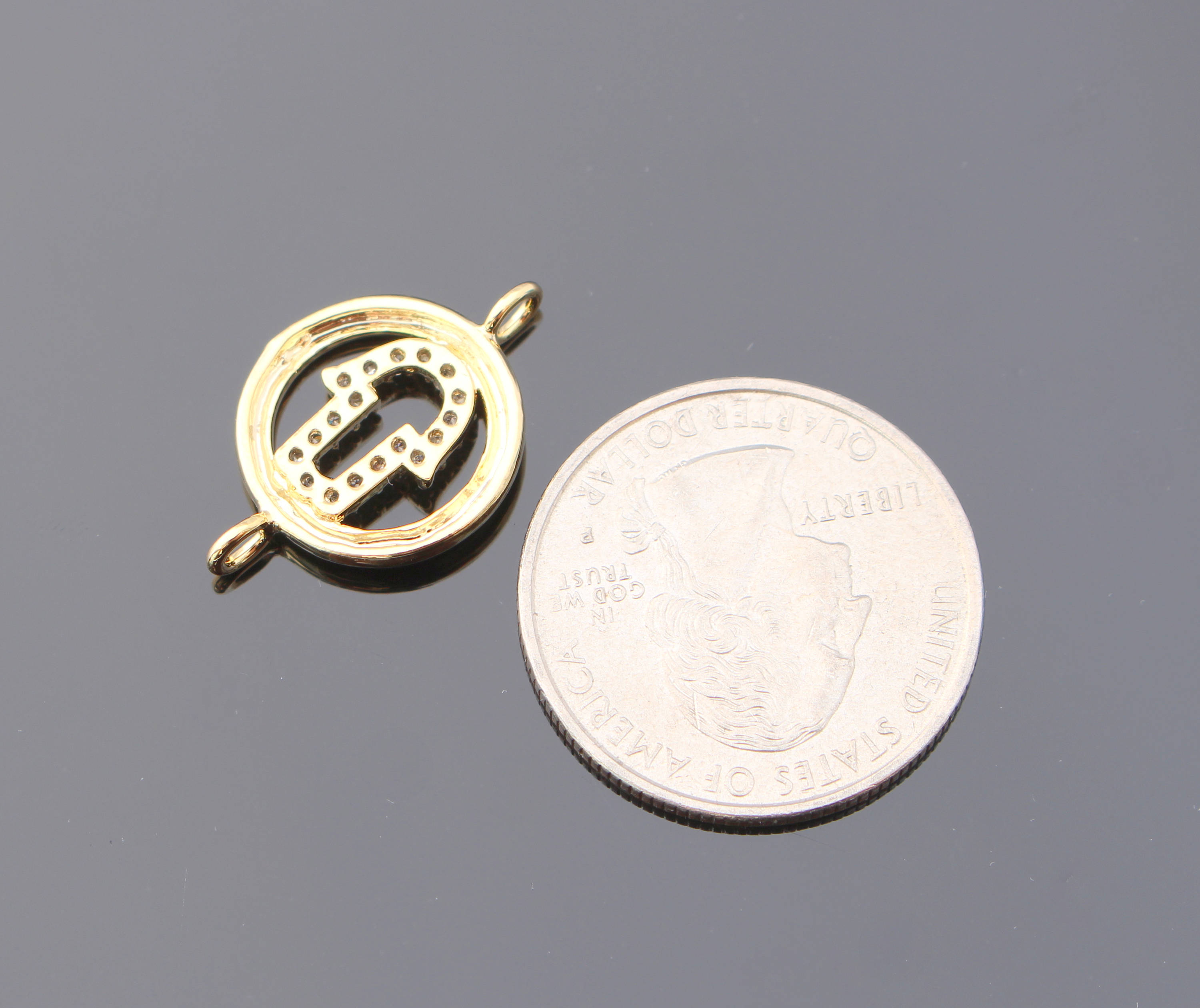 Gold Cubic Zirconium Medium Sideway Hamsa Connector Bead
