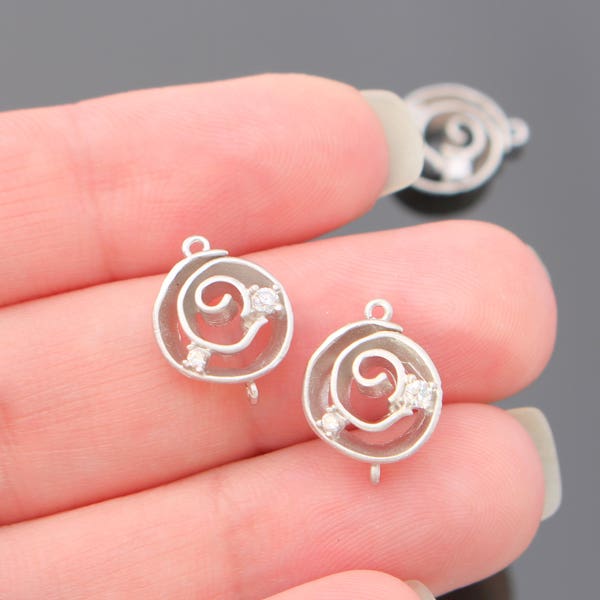 Matte Silver Circle Flower with crystals connector, Pendants, Charms, Earring Findings, 2 pc, YW724