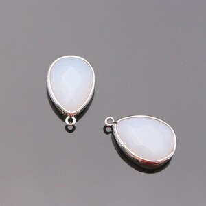 Jewelry Supplies, Silver Large Ice White  Stone Charm, Light Blue Framed Glass teardrop Charm, 2 pc, K5164