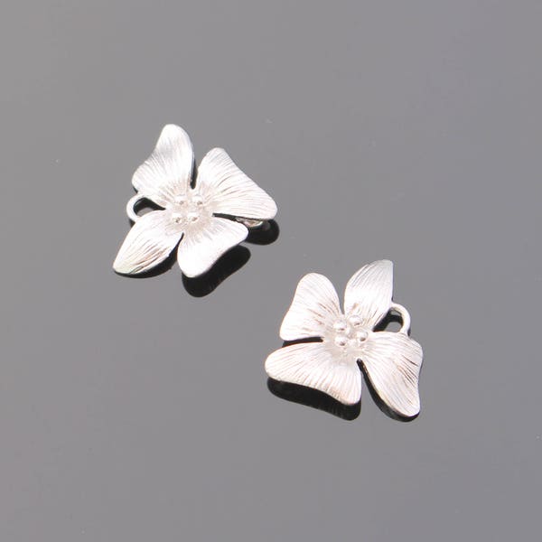 Wholesale Supplies Silver 4 leaf Flower Star  Connector, Earring Findings, setting, connector, pendants 2 pc D697025