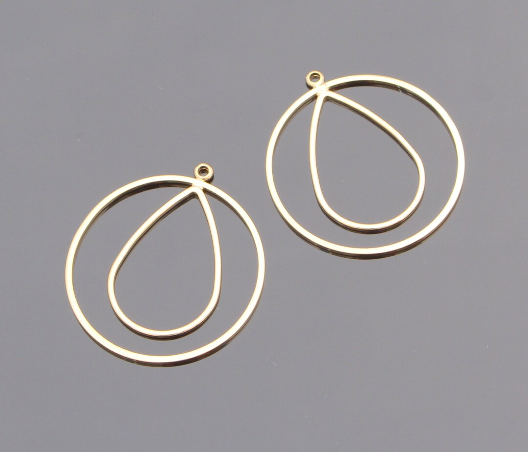 Jewelry Findings Gold Round and Teardrop Plain Double Ring Etsy