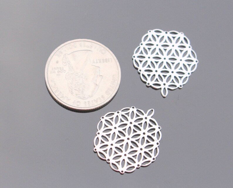 Gold Charm Matte Silver Circle Oriental Connector JL81667 Earring Findings and Supplies Jewelry Findings Flower Pendant 2 pc