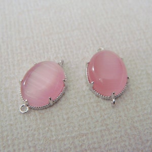 Jewelry Making Supplies, Silver Glass Pink Rose Pendant,  Light Pink Glass Stone connector,  Gemstone Bead Pendant, 2 pc, PD6513