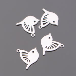 Matte Silver Brass Bird Connector, Pendant, charm, 2 pc S110136