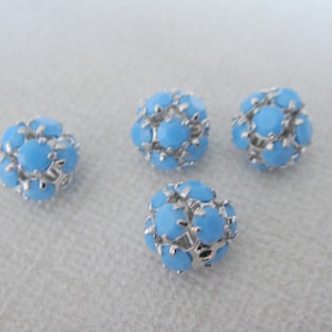 Silver turquoise blue bead, small bead Connector, Plated Stone Connector, Light Blue Bead, 2 pc, U7486
