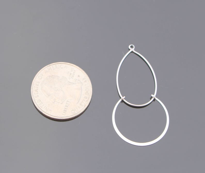 Jewelry findings Matte Silver Tarnish resistant Teardrop Plain double ring pendant, connector, charm, B52886 image 2