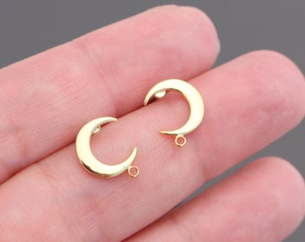 Accesorios para joyería, aretes de luna creciente sencillos en oro brillante, aretes de luna, aretes de poste, 2 piezas, JK9574