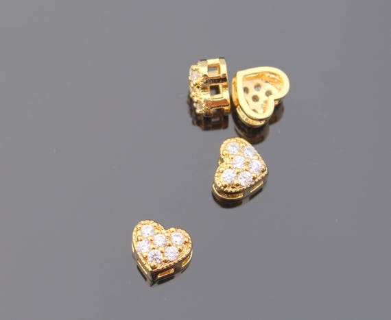 Gold mini crystal heart bead disk Connectors, Earring Findings, pendants, 2 pc BM12595