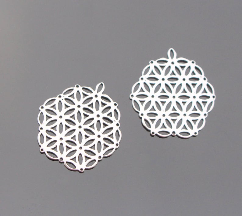 Gold Charm Matte Silver Circle Oriental Connector JL81667 Earring Findings and Supplies Jewelry Findings Flower Pendant 2 pc