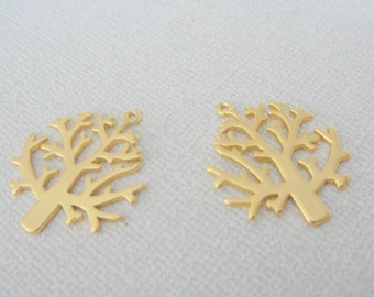 Matte Gold Tarnish Resistant Tree Branch Pendants, Connectors, 2 pc, U5357