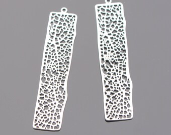 Connettori pendenti quadrati in argento placcato argento opaco, 2 pezzi, O214325