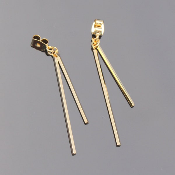 Wholesale Findings, Gold Earrings Double Bar Ear Back, Post Findings with Two bars, Back Earnut, Earring setting, connector, 2 pc, JK6573