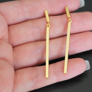 Gold Thin long Linked Bar Earrings, Vertical Bar Earrings, 2 pc, S718637