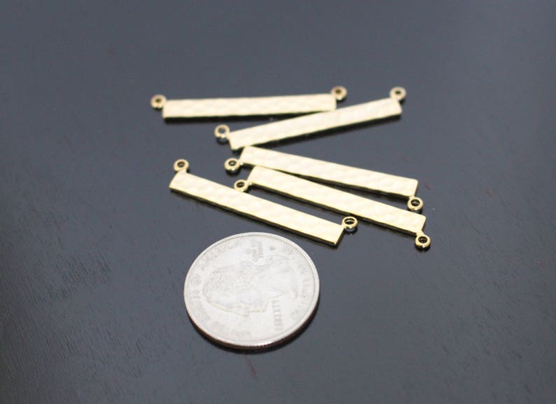 Silver Hammered Bar pendant Medium Shiny Gold Name Plate Horizontal Stamping Bar 2 pc charm KE813364 Bar Link connector