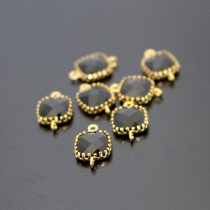 Jewelry Supplies, Gold Square Jet Black Glass Drop Pendant, Dark Black Glass Stone, 9 mm, 2 pc
