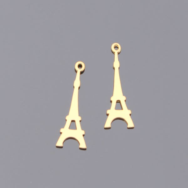 Matte Gold Tarnish resistant eiffel tower pendants, connectors, findings, 2 pc, U213051