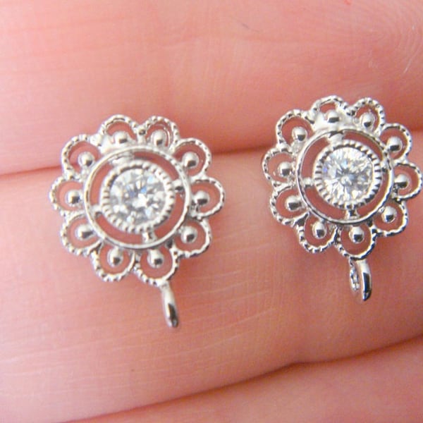 Wholesale Sterling Silver  flower earrings Post Findings, setting, connector, 2 pc,  B50494