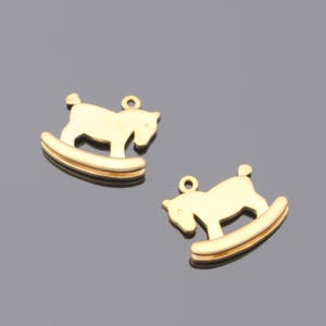 Matte Gold Small  Lucky Rocking Horse Charms pendant, connector, 2 pc, S210884