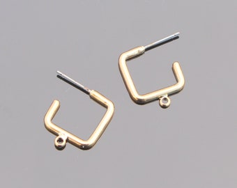 Gold Square Ear Wire Earring Findings, Square Plain Stud Posts, Earrings Ear wire, 1 pair, GM81933