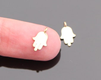 Matte Gold Tarnish resistant Tiny hamsa hand pendant, connector, charm, 2 pc, PR80627