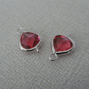 Silver Horizontal Glass Pendant Fuschia Red Connector, Small Plated Stone Connector, Framed Glass Connector, Light Pink Bead,2 pc, WE8347