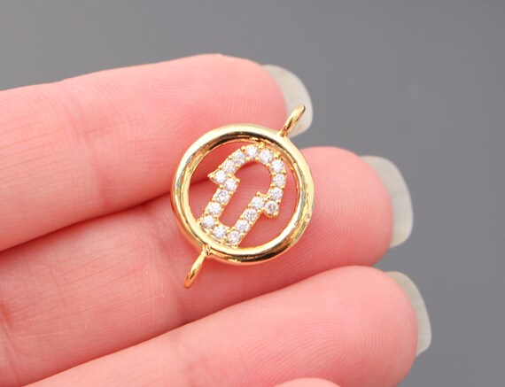 Gold Cubic Zirconium Medium Sideway Hamsa Connector Bead