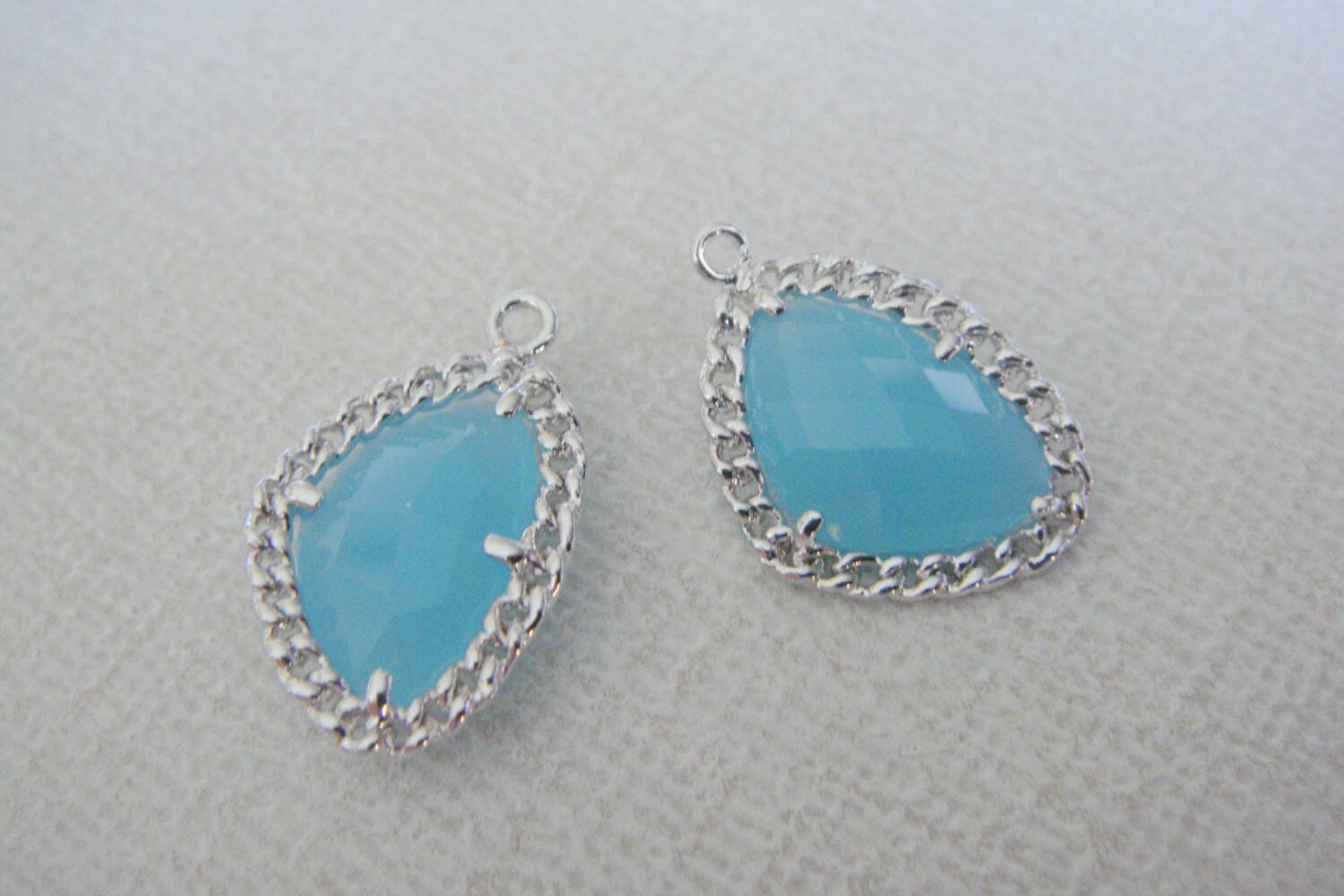 Jewelry Supplies, Silver Mint Blue Stone Charm, Light Blue Framed Jewelry Supplies, Silver Mint Blue Stone Charm, Light Blue Framed