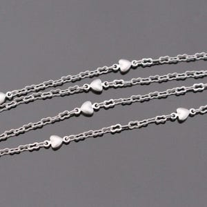 Matte Silver Heart charm brass Loose Chain, Necklace Findings, brass long chain, U514063
