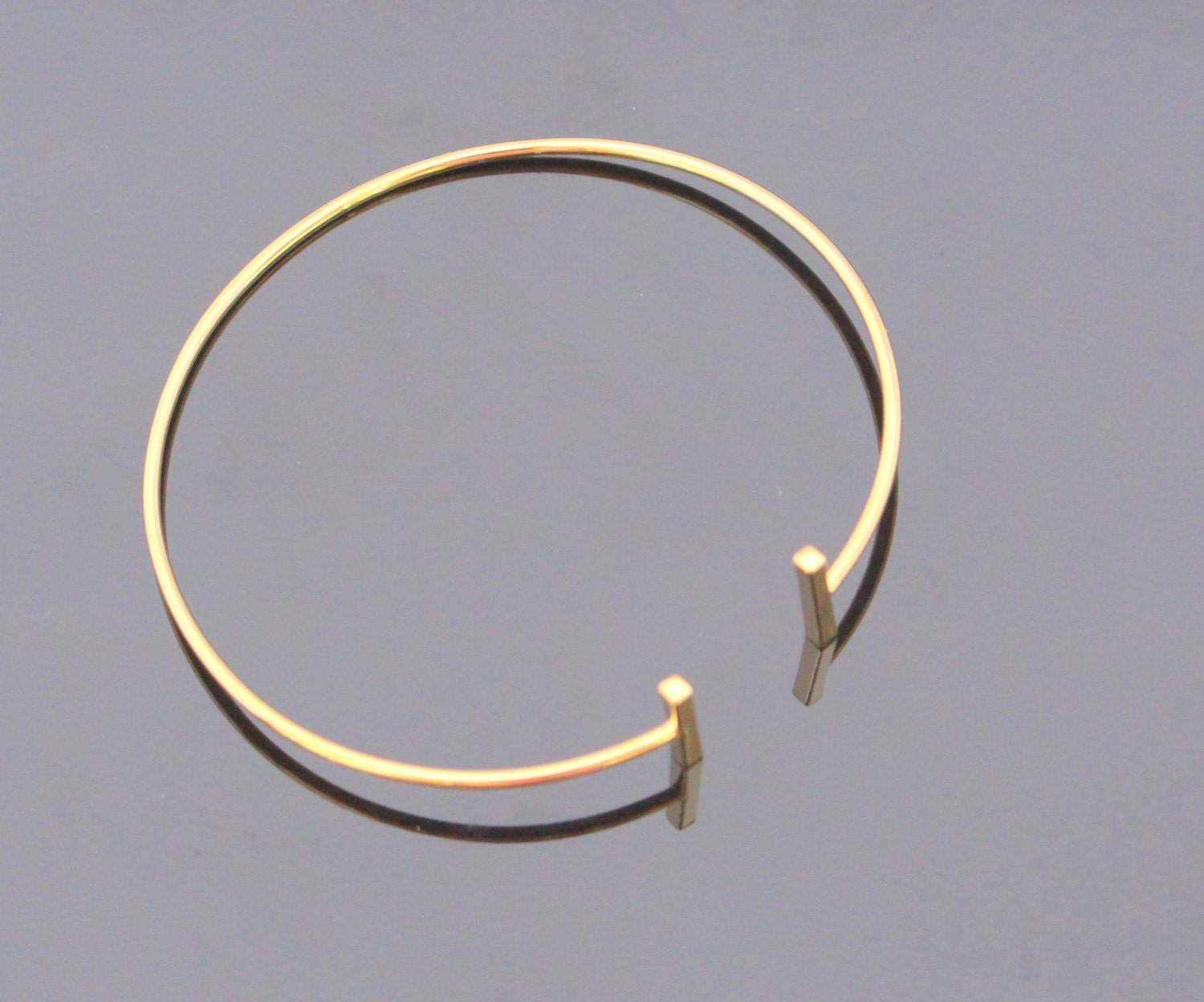 Shiny Gold Round Metal Bar Cuff Bangle Bracelet, Adjustable Open Bangle ...