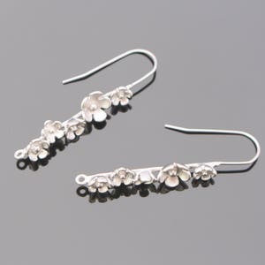 Matte Silver Flower Long earrings Findings, setting, 2 pc, B210096