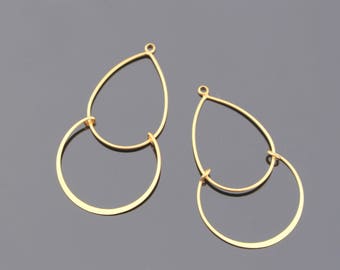 Jewelry findings, Matte Gold Tarnish resistant Teardrop Plain double ring pendant, connector, charm, B52886