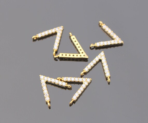 Gold V Shaped Link Connector, Triangle Charms, Triangle Bead