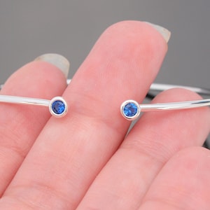 Silver Round Cuff Bracelet, Bracelet with Sapphire Blue Crystal Zirconia Stone, Delicate Charm Bracelet, Birthstone Bangle. 1 pc, U22915