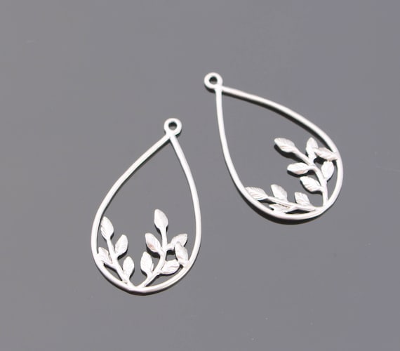 Matte Silver Tarnish resistant flower Tear drop pendant, connector, charm, U214865