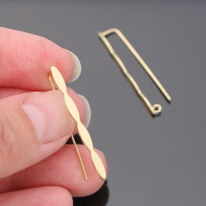 Gold Long Thin Bar Earwire Hook, Textured Ear Hook, Earring Connector, Earrings Findings, 2 pc, JW8735