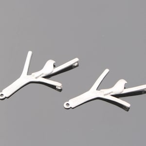 Matte Silver Birds on the Branch Connector, Pendant, 2 pc, S510114