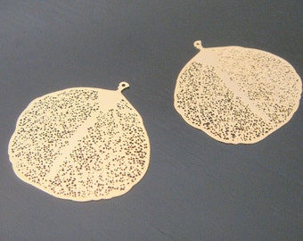 Matte Gold Detailed leaf filigree pendant, connector,  charm, 2 pc, S20121B