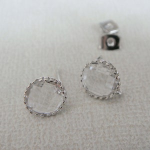 Silver Clear crystal Round Stone Earrings, earrings Findings, Stone Studs, Posts, 2 pc, HY2757 image 1