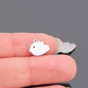 Matte silver tarnish resistant Mini Chick Bird Charms, Bird connectors, pendants, Small Bird Charm, Bluebird Charm,2 pc, ES82754