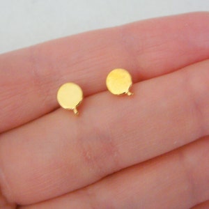 Wholesale Gold Small Mini Round  Earring Post Findings, Small stud earrings, setting, connector, pendants, 2 pc,  S210274G