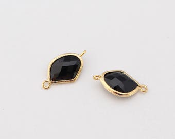Jewelry Supplies Gold Horizontal Glass Pendant Jet Black Connector, Plated Stone Connector, Framed Glass Connector,2 pc