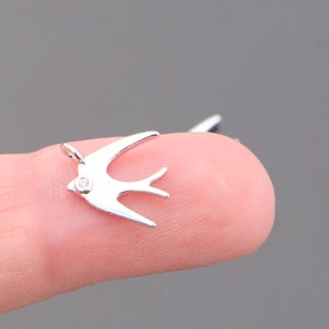 Jewelry Making Supplies, Shiny Silver Bird Connector, Small Bird Pendant, Charm, 2 pc, PT73982