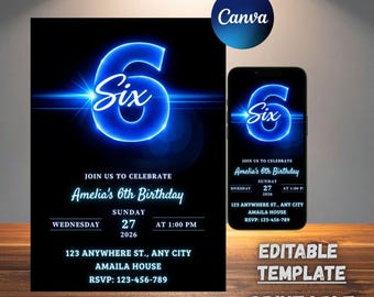 Plantilla editable de Canva para invitación de sexto cumpleaños / fiesta gamer