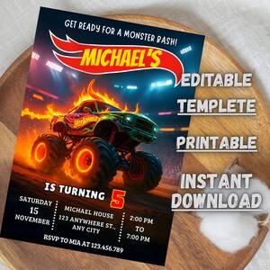 Monster Truck Birthday Invitation | Editable Canva Template (Digital Download)