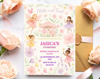 Plantilla editable para invitación de cumpleaños de hadas (5 x 7 pulgadas)