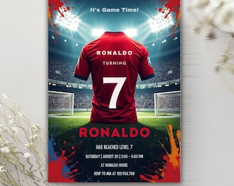 Verjaardagsuitnodiging voetbal: jerseyticket, bewerkbare sjabloon (digitale download)